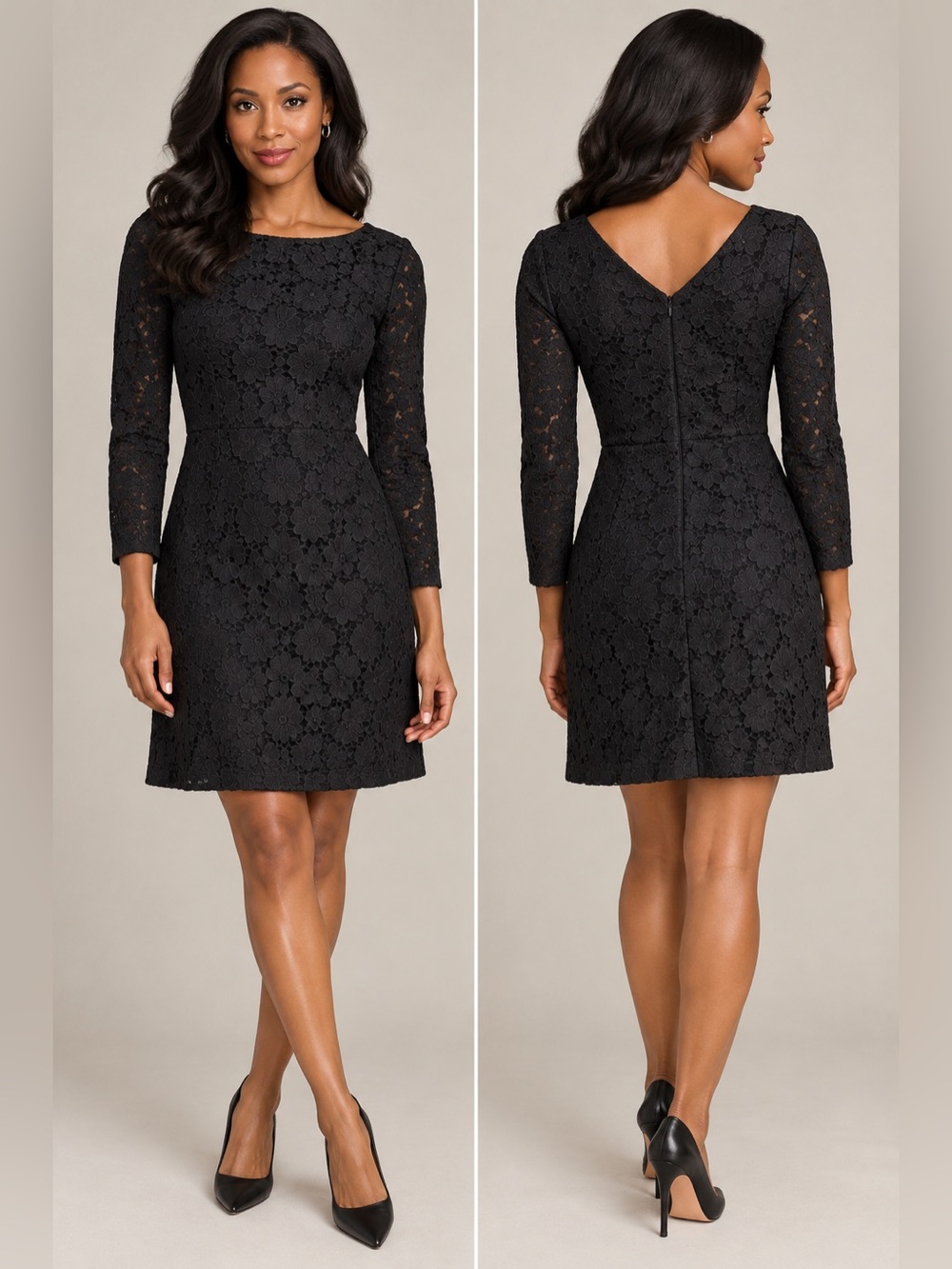 Diane Von Furstenberg Black Floral Lace Long-Sleeve Dress